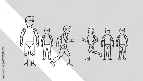 Abstract illustration of stick figures demonstrating various activities in a group