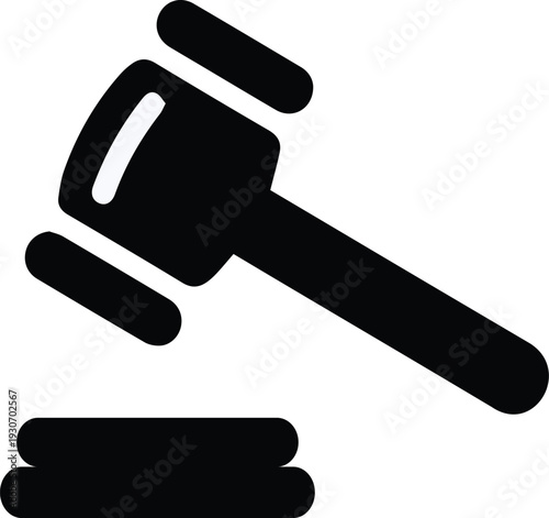 Legal gavel icon silhouette symbolizing justice system law enforcement and courtroom authority concepts
