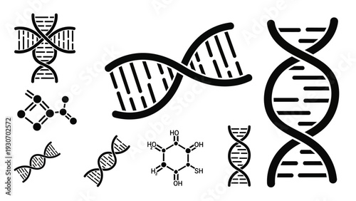 Science and genetics dna helix spiral vector illustration set