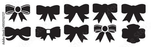 Set of different decorative black vector bows isolated