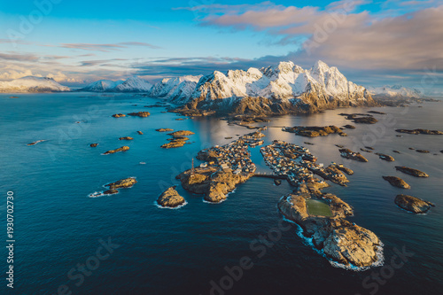 Aerial view of winter landscape in Lofted Islands