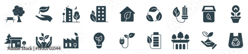  set of ecology and sustainability line art icons renewable