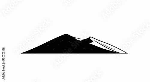 Stylized black and white mountain range with textured peaks and slopes