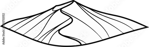 Stylized black and white outline of a mountain with a winding path up its side