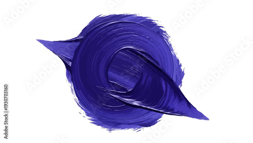 Abstract blue paint stroke with a swirling texture on white background
