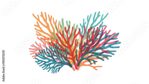 Colorful abstract coral reef illustration on a white background.