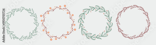 set of round frames with floral elements vector illustration