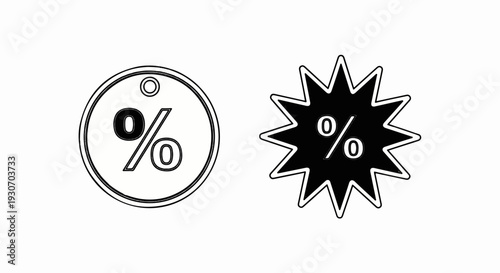 Two discount sale icons, one outlined and one filled starburst
