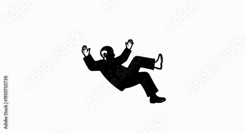 Stylized illustration of a man in a suit falling through empty space