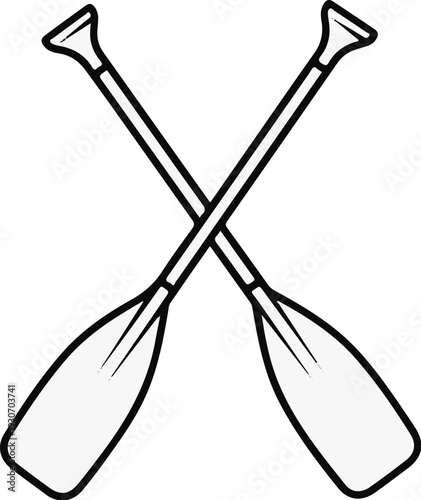 Two crossed paddles, a simple line art illustration of oars