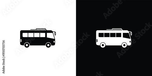 Black and white bus silhouettes on split background vehicle