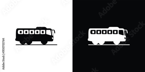 Black and white bus silhouettes on split color background vehicle 1