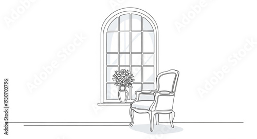 Elegant Chair Near Arched Window.