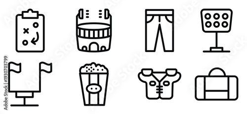 set of rugby game line icons