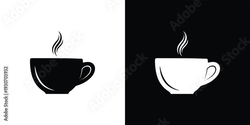 Black and white coffee cup with steam on white and black backgrounds tea cup steaming cup hot beverage