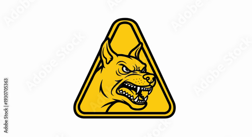 Yellow warning triangle featuring an angry, baring dog