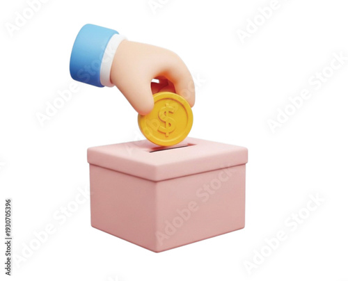 Hand placing coin into donation box for charity and fundraising concept symbolizing generosity and giving back to community for support and helping needy people