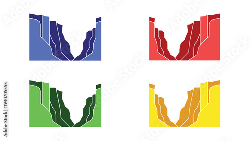 Four abstract 3d rendered shapes with varying textures and colors on a plain background