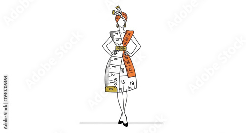 Fashion Illustration of Woman in Dress.