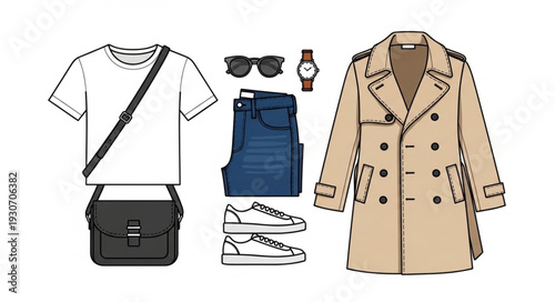 Fashion Illustration of Modern Clothing Items.