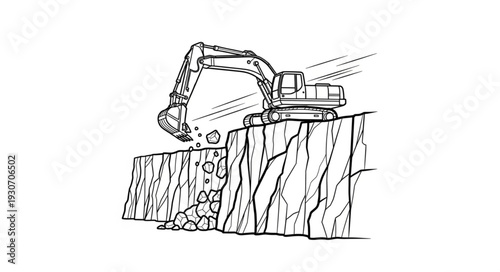 Excavator Digging into Rocky Terrain.