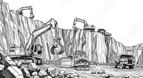 Excavators Operating in Quarry Site.