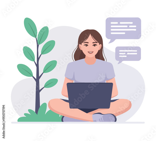 Modern Remote Job Lifestyle Flat Cartoon Illustration