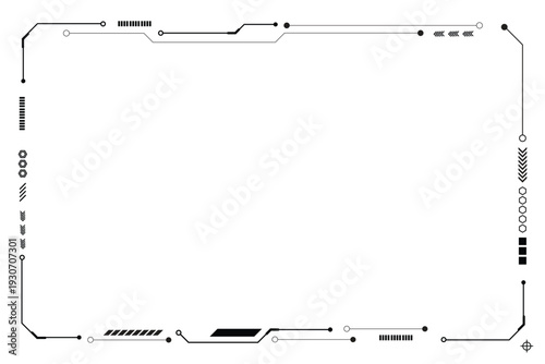 HUD frames black user interface elements design modern technology futuristic control panel screen digital hologram window gaming menu touching cyber monitor set on white background.