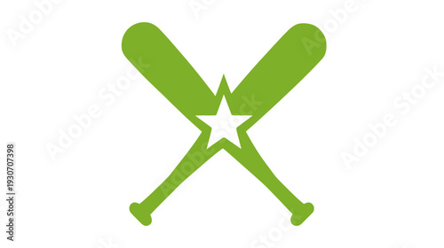 A green emblem featuring two crossed bats with a white star overlaid in the center
