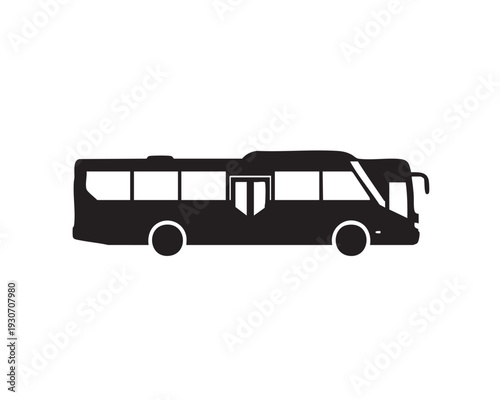 Simple black silhouette of a passenger bus with rounded features