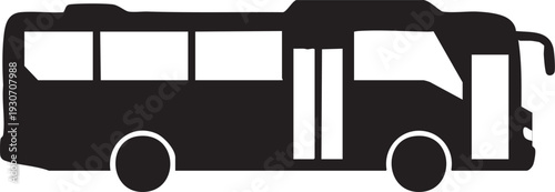 Simple black silhouette of a passenger bus with rounded features