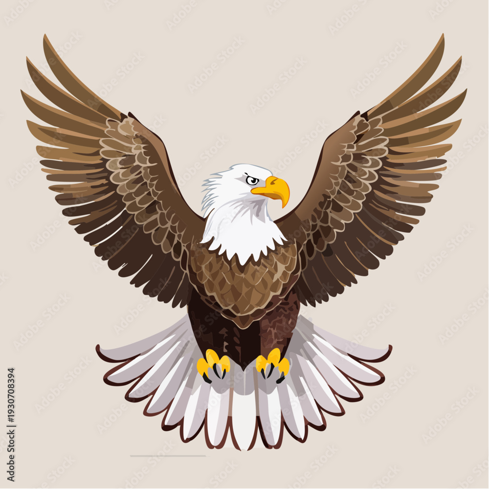 Fototapeta premium Majestic and powerful eagle illustration with wings spread wide, embodying concepts of freedom, strength, and iconic avian symbolism, an emblem of natural grace and vigilance