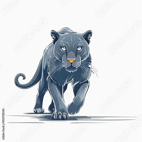 Majestic Black Panther Strolling Forward with an Intense Gaze, a Symbol of Strength and Grace in the Wild, Captured in a Striking Vector Illustration