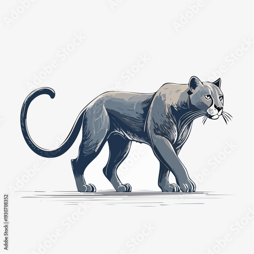 Striking illustration of a majestic wild feline predator, embodying grace and raw power in its sleek, stealthy movement; a captivating representation of nature's formidable beauty