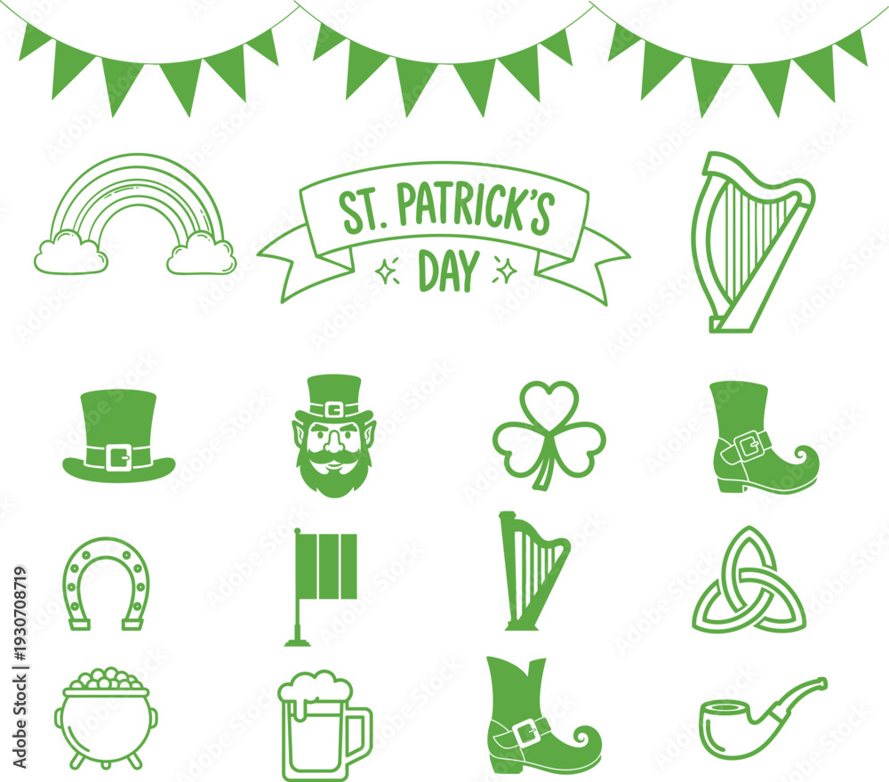 Naklejka premium St patrick's day shamrock icons and symbols
