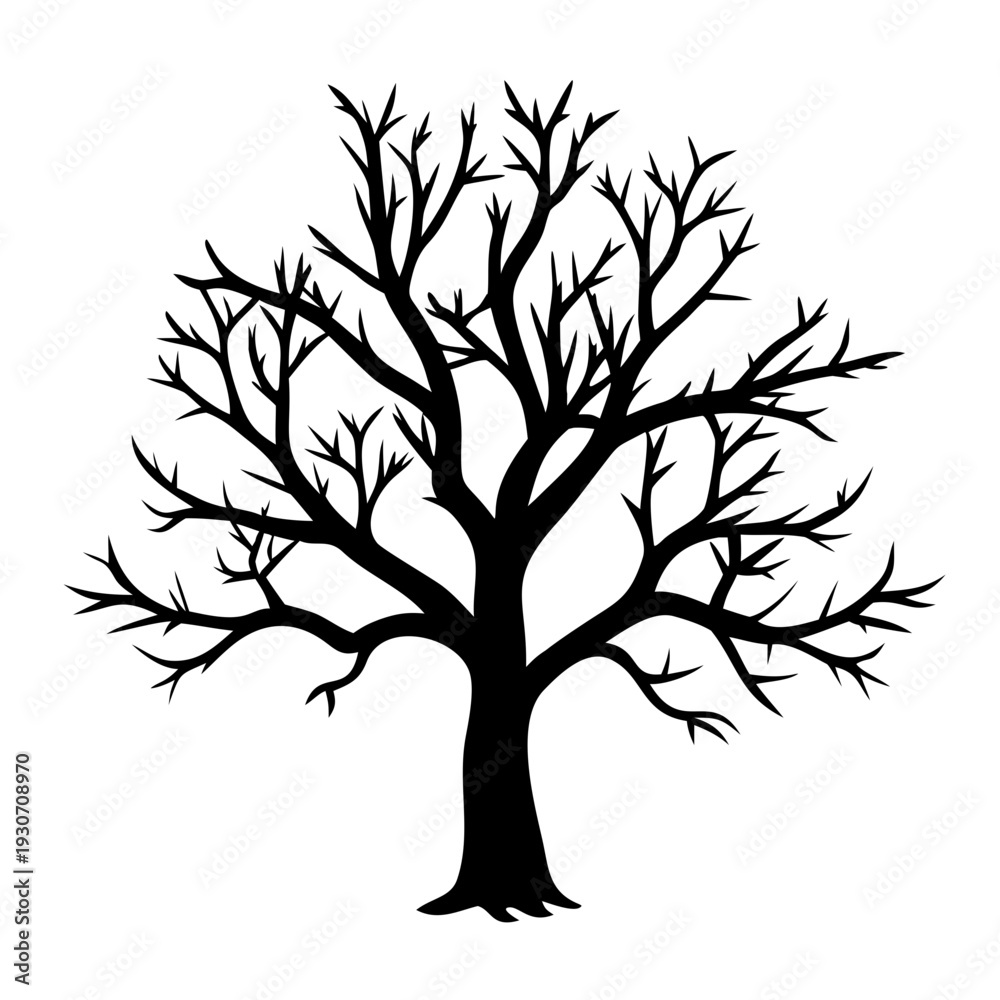 Fototapeta premium A black silhouette of a tree with bare branches Vector