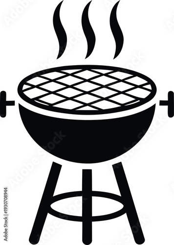 Charcoal grill barbecue silhouette Icon, BBQ smoker vector Clipart for Outdoor Cooking and Summer Party Design
