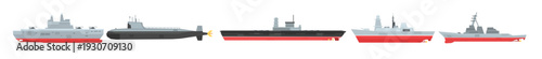 military boats and different type of naval combat ship set