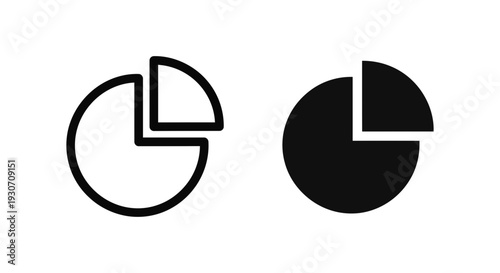 Pie Chart Icons Illustrating Segments and Proportions, Available in Outline and Solid Styles