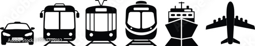 Diverse transport icons, modern travel methods.