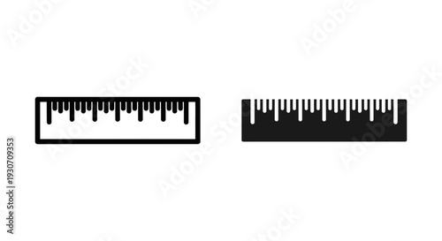 Ruler Icons: Measuring Tools Indicating Size, Length, and Precision in Outline and Solid Styles