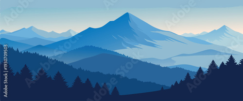 panorama of the summer morning in the foggy carpathian