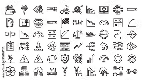 AI Data Science and Machine Learning Process Icon Set for Analytics Dashboard App UI Web Design