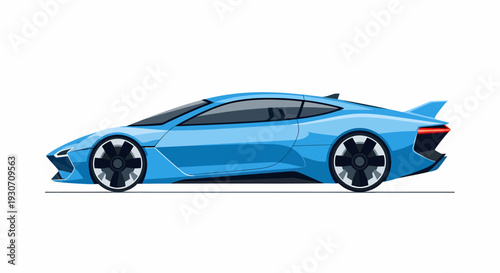 Blue Sports Car Side View Illustration with Black Wheels
