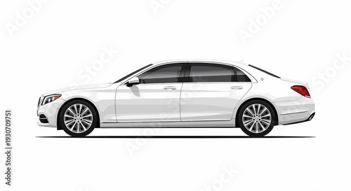 White Luxury Car Side View with Silver Wheels and Black Tires