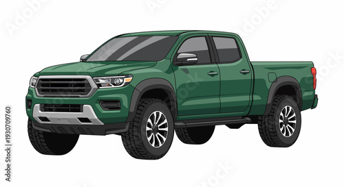 Green SUV Front View Illustration with Grey Accents and Tires