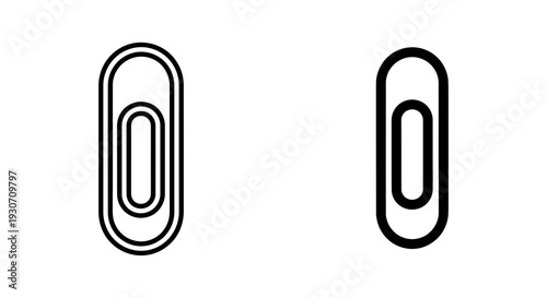 Paper clip icon, simple design in outline and solid black for fastening documents