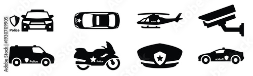 set of black icons isolated on white background on theme