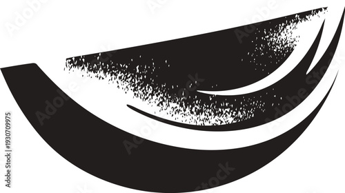 Stylized, abstract slice of fruit with textured center and curved, contrasting segments