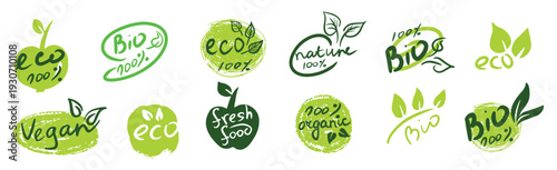  set of eco icons ecologic food stamps organic natural food